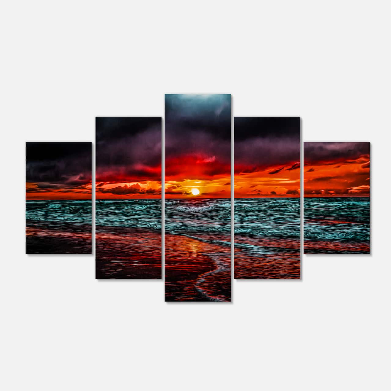 Designart - Red Sunset over Blue Waters - Seascape Canvas Art Print